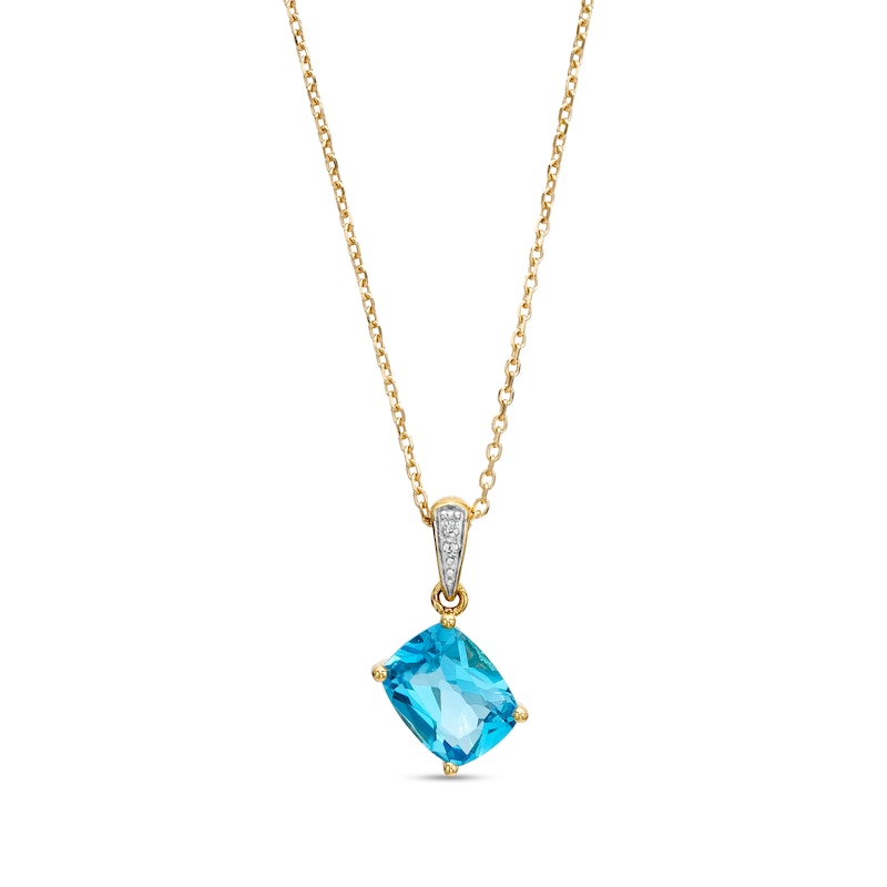 Cushion-Cut Swiss Blue Topaz and Diamond Accent Tilted Drop Pendant in ...