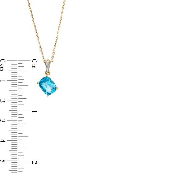 Cushion-Cut Swiss Blue Topaz and Diamond Accent Tilted Drop Pendant in 10K Gold