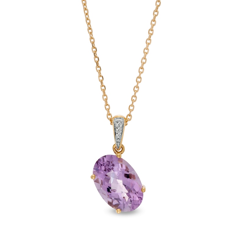 Main Image 1 of Oval Amethyst and Diamond Accent Tilted Drop Pendant in 10K Gold