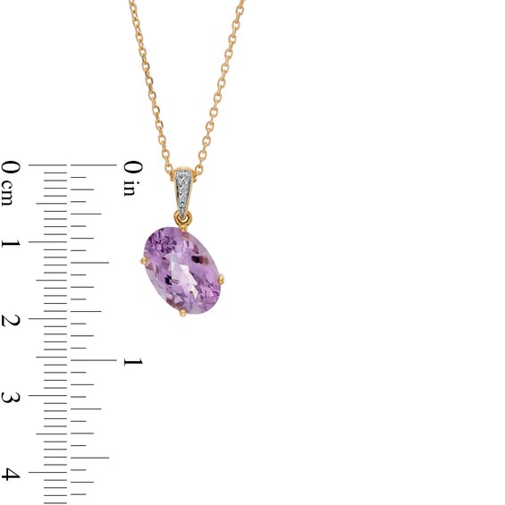 Oval Amethyst and Diamond Accent Tilted Drop Pendant in 10K Gold