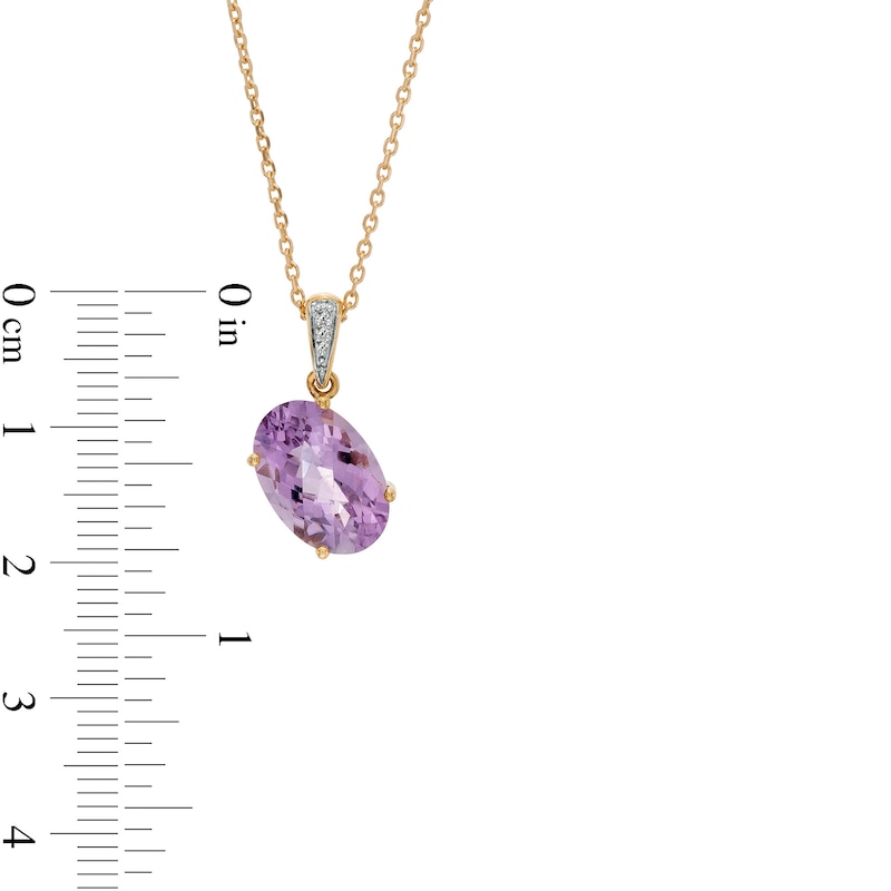 Main Image 4 of Oval Amethyst and Diamond Accent Tilted Drop Pendant in 10K Gold