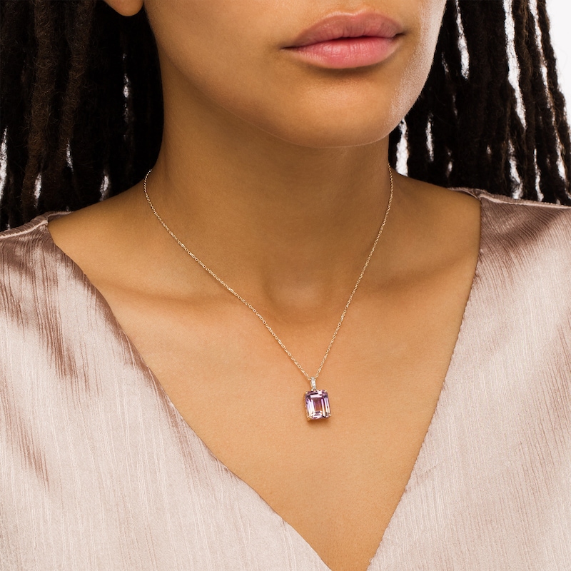 Main Image 2 of Emerald-Cut Ametrine and Diamond Accent Drop Pendant in 10K Gold