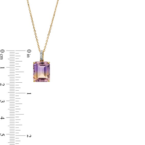 Emerald-Cut Ametrine and Diamond Accent Drop Pendant in 10K Gold