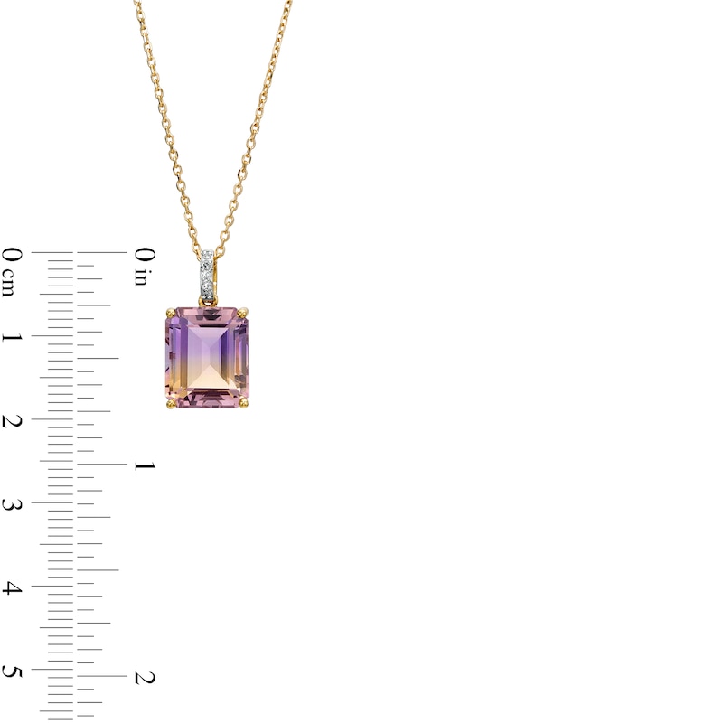 Emerald-Cut Ametrine and Diamond Accent Drop Pendant in 10K Gold