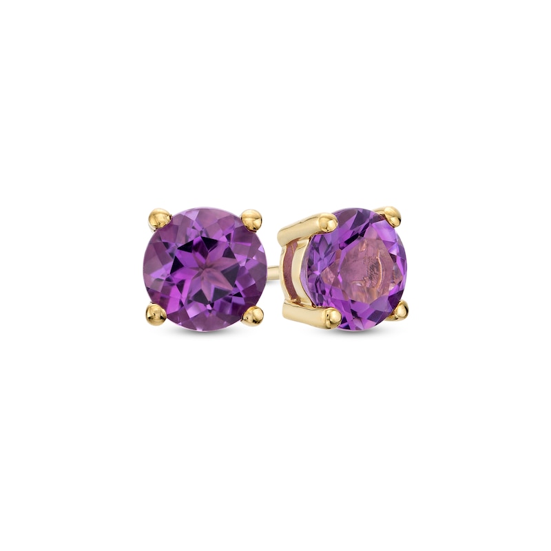Main Image 1 of 6.0mm Amethyst Solitaire Stud Earrings in 10K Gold