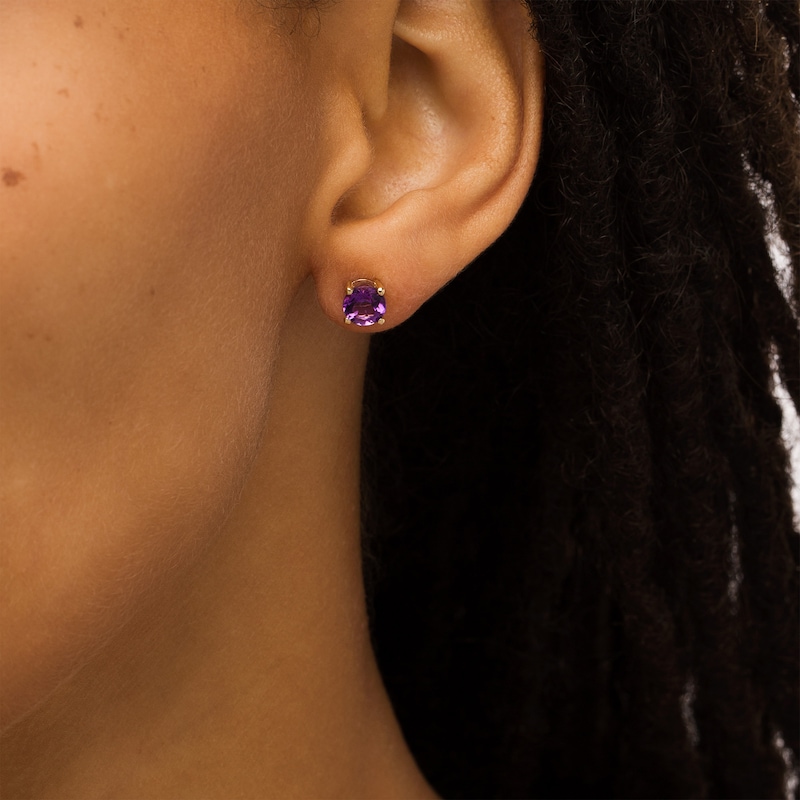 Main Image 2 of 6.0mm Amethyst Solitaire Stud Earrings in 10K Gold