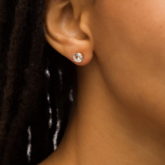 6.0mm White Topaz Solitaire Stud Earrings in 10K Gold