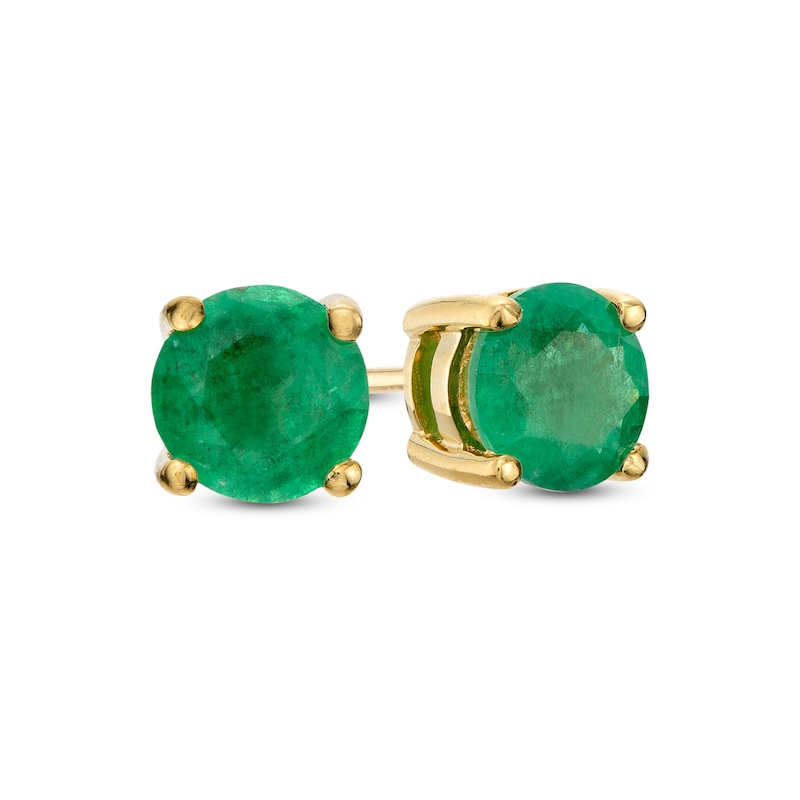 Main Image 1 of 6.0mm Emerald Solitaire Stud Earrings in 10K Gold
