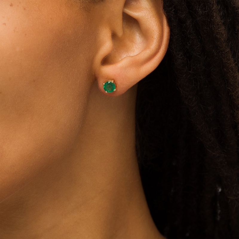 Main Image 2 of 6.0mm Emerald Solitaire Stud Earrings in 10K Gold