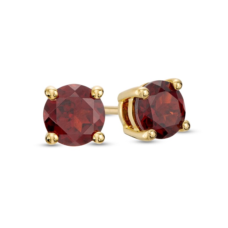 Main Image 1 of 6.0mm Garnet Solitaire Stud Earrings in 10K Gold