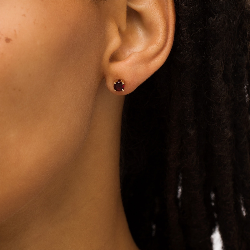 Main Image 2 of 6.0mm Garnet Solitaire Stud Earrings in 10K Gold