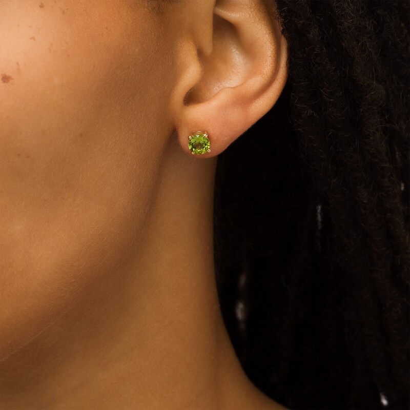 Main Image 2 of 6.0mm Peridot Solitaire Stud Earrings in 10K Gold