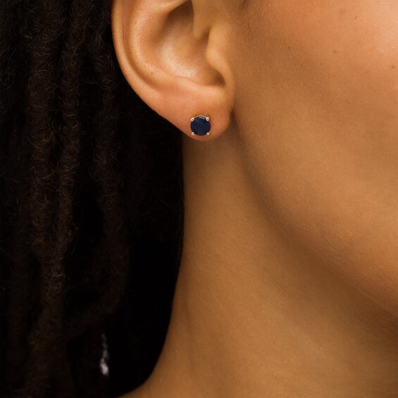 6.0mm Blue Sapphire Solitaire Stud Earrings in 10K Gold