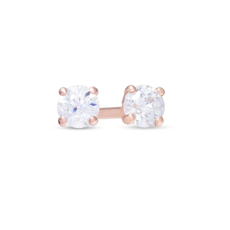 Main Image 1 of 1/10 CT. T.W. Diamond Solitaire Stud Earrings in 14K Rose Gold (I/I2)