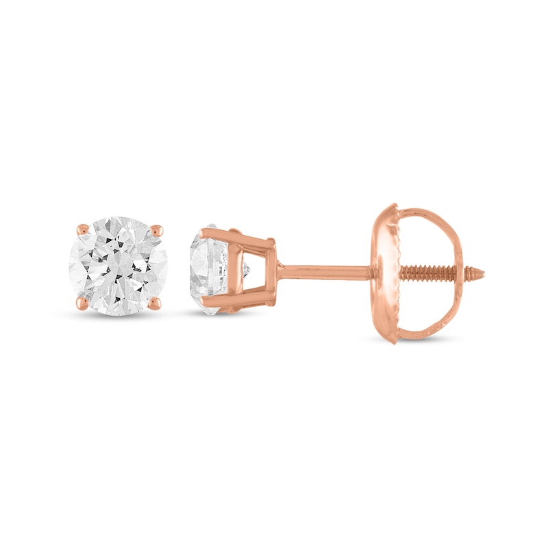 Main Image 2 of 1/4 CT. T.W. Certified Diamond Stud Earrings in 14K Rose Gold (I/I1)