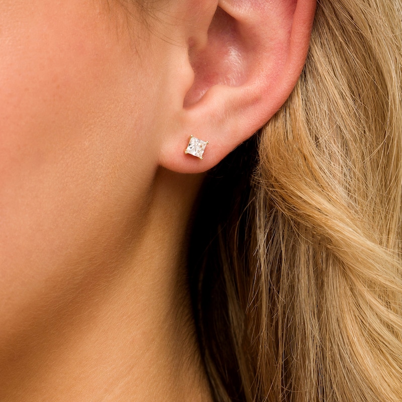 Main Image 2 of 1 CT. T.W. Princess-Cut Diamond Solitaire Stud Earrings in 14K Gold (I/I2)