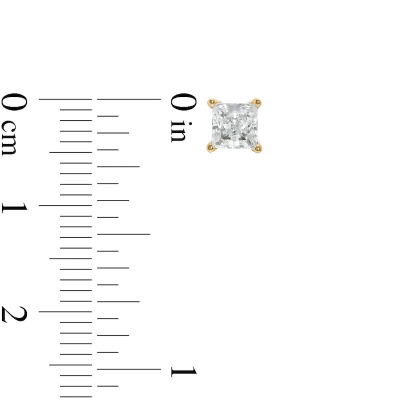 Main Image 3 of 1 CT. T.W. Princess-Cut Diamond Solitaire Stud Earrings in 14K Gold (I/I2)