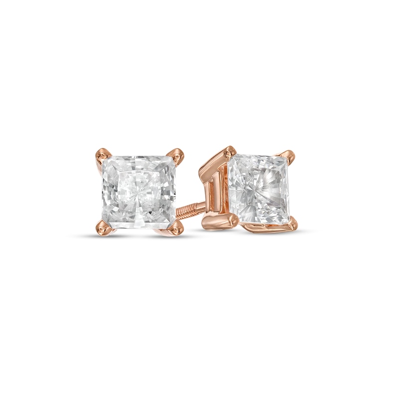 Main Image 1 of 1 CT. T.W. Princess-Cut Diamond Solitaire Stud Earrings in 14K Rose Gold (I/I2)