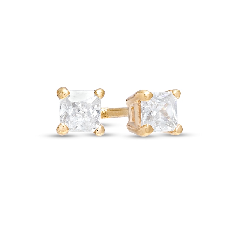 Main Image 1 of 1/4 CT. T.W. Certified Princess-Cut Diamond Stud Earrings in 14K Gold (I/I1)