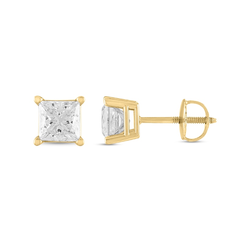 Main Image 2 of 1/4 CT. T.W. Certified Princess-Cut Diamond Stud Earrings in 14K Gold (I/I1)