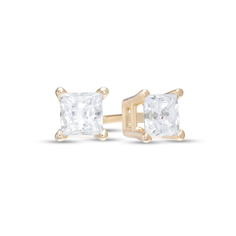 Main Image 1 of 1/2 CT. T.W. Certified Princess-Cut Diamond Stud Earrings in 14K Gold (I/I1)
