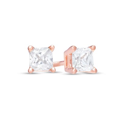 1/2-2cttw,Excellent Quality 14k Rose Gold Cushion Diamond Simulant CZ Men Stud Earrings 4-Prong 