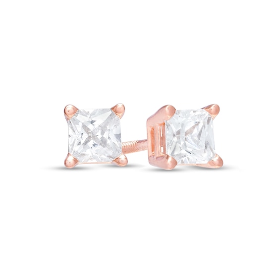 1/2 CT. T.w. Certified Princess-Cut Diamond Stud Earrings in 14K Rose Gold (I/I1)