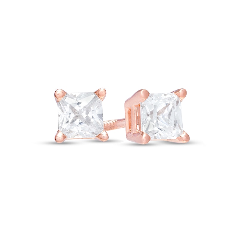 1/2 CT. T.W. Certified Princess-Cut Diamond Stud Earrings in 14K Rose ...