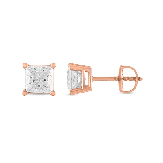 1/2 CT. T.w. Certified Princess-Cut Diamond Stud Earrings in 14K Rose Gold (I/I1)