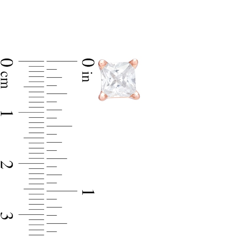 Main Image 3 of 1/2 CT. T.W. Certified Princess-Cut Diamond Stud Earrings in 14K Rose Gold (I/I1)