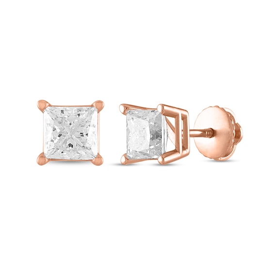 1 CT. T.w. Certified Princess-Cut Diamond Stud Earrings in 14K Rose Gold (I/I1)