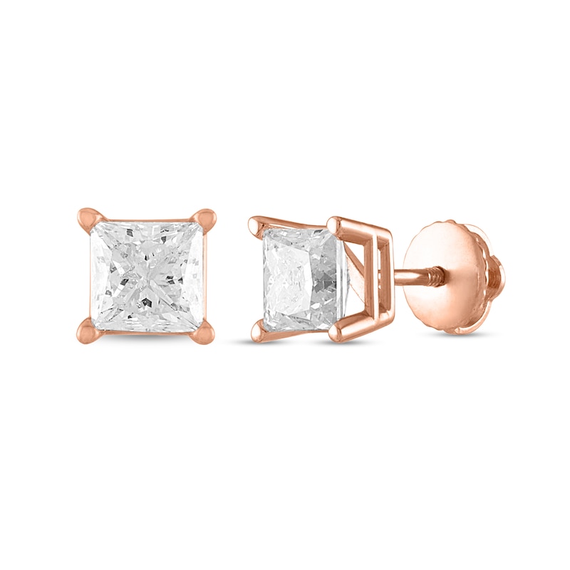 Main Image 1 of 1 CT. T.W. Certified Princess-Cut Diamond Stud Earrings in 14K Rose Gold (I/I1)