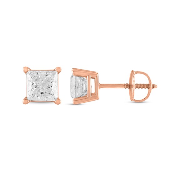 1 CT. T.w. Certified Princess-Cut Diamond Stud Earrings in 14K Rose Gold (I/I1)