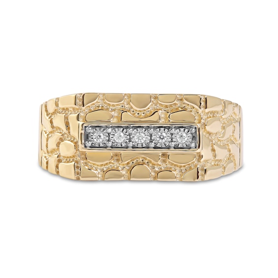 Diamond Accent Five Stone Rectangle Nugget Wedding Band in 10K Gold