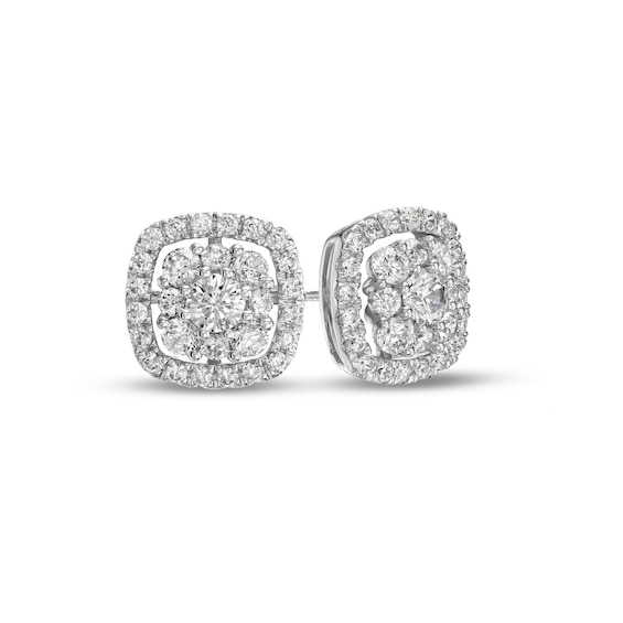2 CT. T.w. Certified Lab-Grown Diamond Cushion-Shaped Frame Stud Earrings in 14K White Gold (F/Si2)