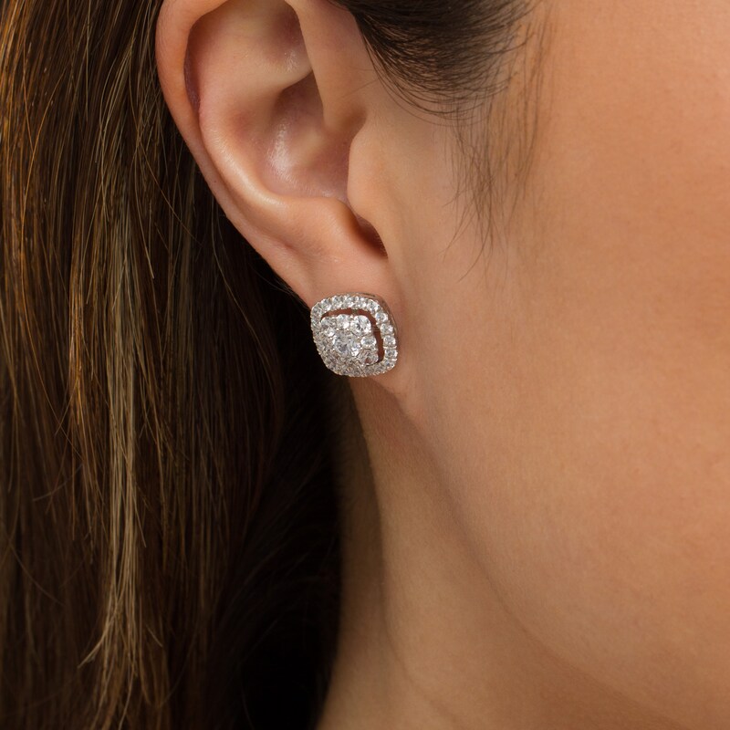 Main Image 2 of 2 CT. T.W. Certified Lab-Grown Diamond Cushion-Shaped Frame Stud Earrings in 14K White Gold (F/SI2)