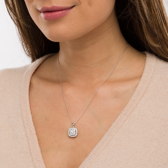 1-1/2 CT. T.w. Certified Lab-Grown Diamond Cushion-Shaped Frame Pendant in 14K White Gold (F/Si2)