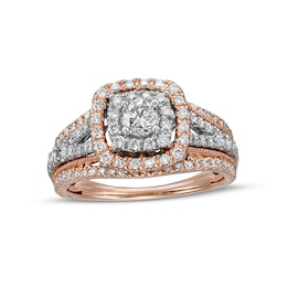 1 CT. T.W. Diamond Double Cushion-Shaped Frame Vintage-Style Engagement Ring in 14K Rose Gold (I/I2)