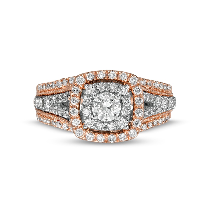 Main Image 4 of 1 CT. T.W. Diamond Double Cushion-Shaped Frame Vintage-Style Engagement Ring in 14K Rose Gold (I/I2)