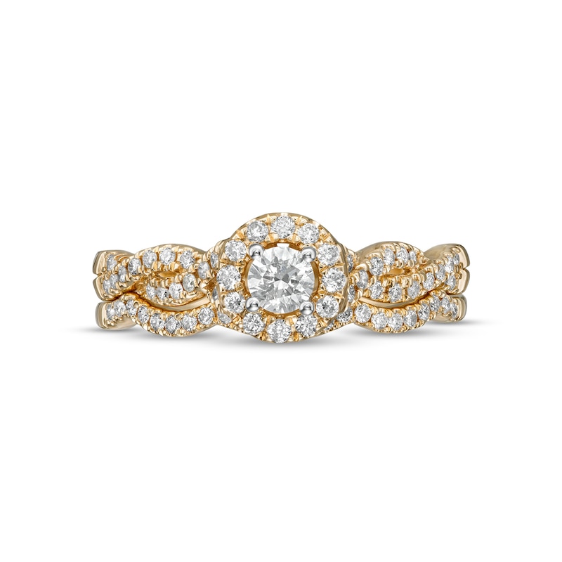 Main Image 4 of 1/2 CT. T.W. Diamond Frame Twist Shank Bridal Set in 10K Gold (I/I2)