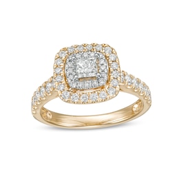 1 CT. T.W. Princess-Cut Diamond Double Frame Engagement Ring in 14K Gold (I/I2)