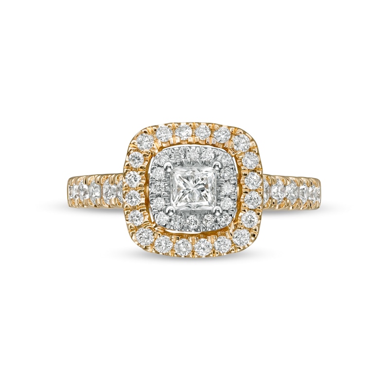 Main Image 4 of 1 CT. T.W. Princess-Cut Diamond Double Frame Engagement Ring in 14K Gold (I/I2)