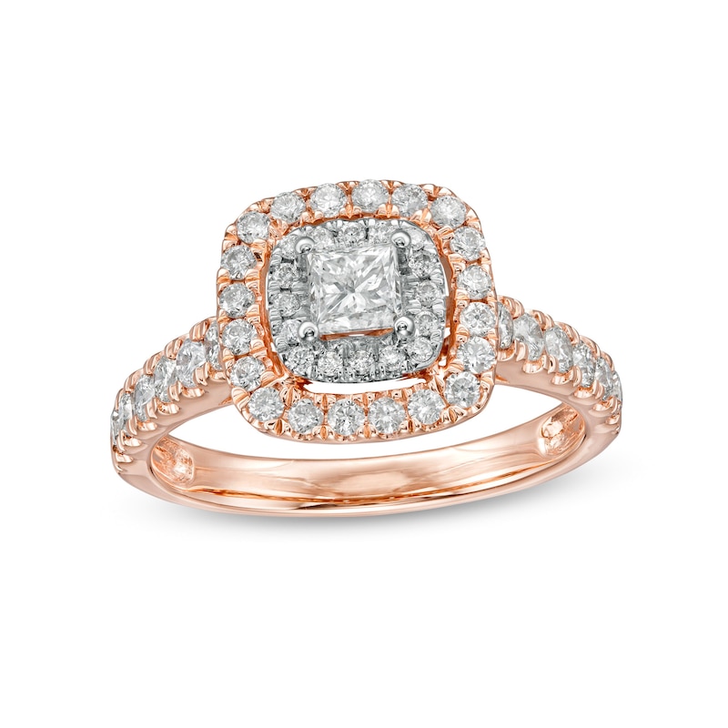Main Image 1 of 1 CT. T.W. Princess-Cut Diamond Double Frame Engagement Ring in 14K Rose Gold (I/I2)
