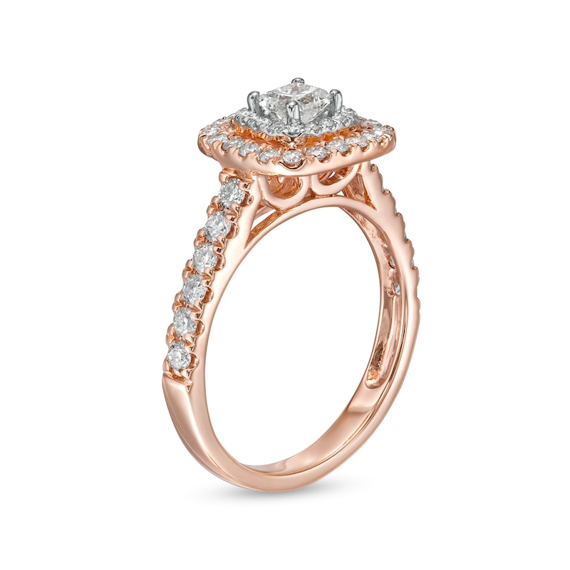 Main Image 3 of 1 CT. T.W. Princess-Cut Diamond Double Frame Engagement Ring in 14K Rose Gold (I/I2)