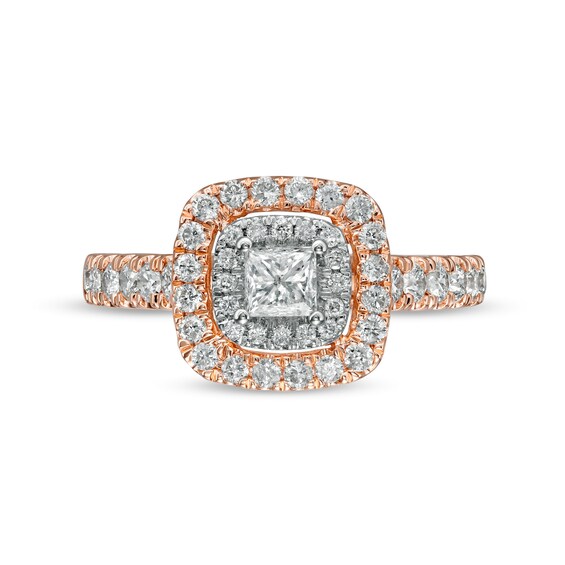 1 CT. T.w. Princess-Cut Diamond Double Frame Engagement Ring in 14K Rose Gold (I/I2)