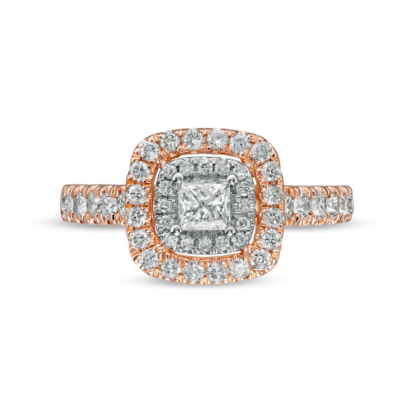 Main Image 4 of 1 CT. T.W. Princess-Cut Diamond Double Frame Engagement Ring in 14K Rose Gold (I/I2)