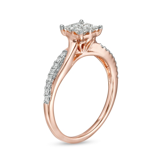 1/2 CT. T.w. Princess-Cut Quad Diamond Engagement Ring in 14K Rose Gold (I/I2)