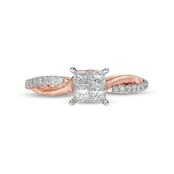 1/2 CT. T.w. Princess-Cut Quad Diamond Engagement Ring in 14K Rose Gold (I/I2)
