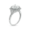 Thumbnail Image 2 of Cushion-Cut White Lab-Created Sapphire and 1/5 CT. T.W. Diamond Ornate Frame Vintage-Style Ring in 10K White Gold