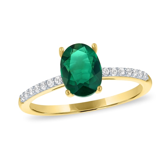 Oval Lab-Created Emerald and White Lab-Created Sapphire Ring in 10K Gold